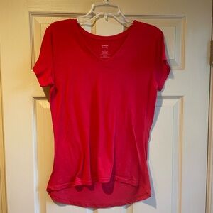 Jennifer Lauren Women's Bold Red Short Sleeve V-Neck Soft Tee, Size Large